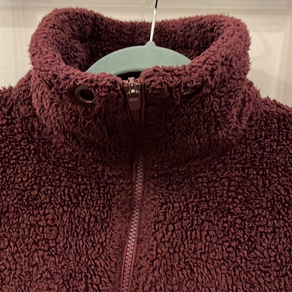 Athleta Talus Deep Burgundy Half Zip Sherpa Pullover Jacket Women Size S - Picture 2 of 9